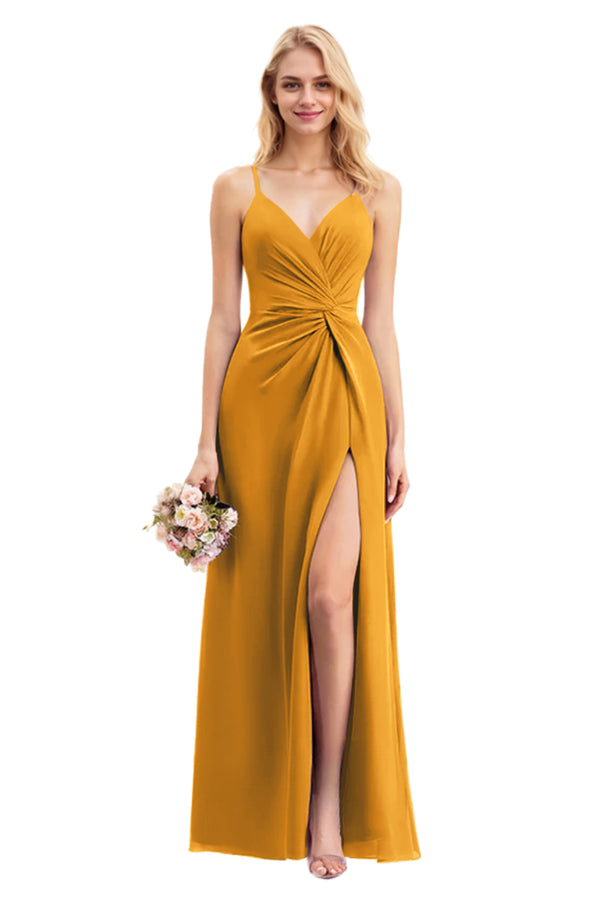 A-line V-Neck Floor-Length Chiffon Bridesmaid Dress With Ruffle