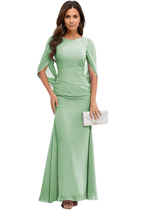 Trumpet/Mermaid Boat Neck Floor-Length Chiffon Mother of the Bride Dress With Pleated