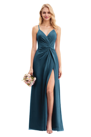 A-line V-Neck Floor-Length Chiffon Bridesmaid Dress With Ruffle