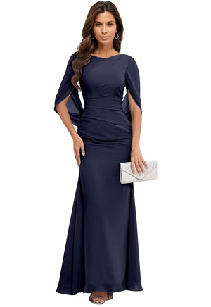 Trumpet/Mermaid Boat Neck Floor-Length Chiffon Mother of the Bride Dress With Pleated