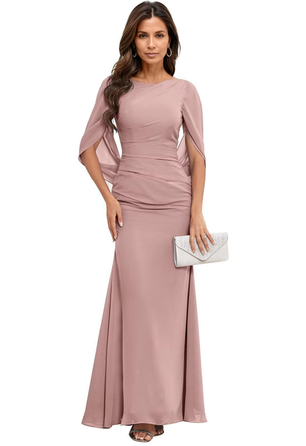 Trumpet/Mermaid Boat Neck Floor-Length Chiffon Mother of the Bride Dress With Pleated
