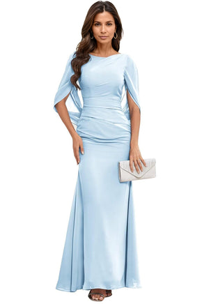 Trumpet/Mermaid Boat Neck Floor-Length Chiffon Mother of the Bride Dress With Pleated