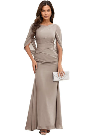 Trumpet/Mermaid Boat Neck Floor-Length Chiffon Mother of the Bride Dress With Pleated