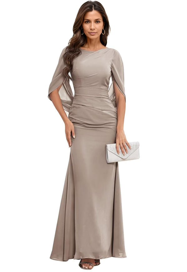 Trumpet/Mermaid Boat Neck Floor-Length Chiffon Mother of the Bride Dress With Pleated