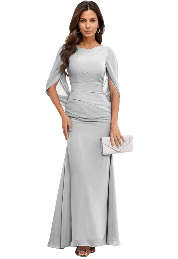 Trumpet/Mermaid Boat Neck Floor-Length Chiffon Mother of the Bride Dress With Pleated