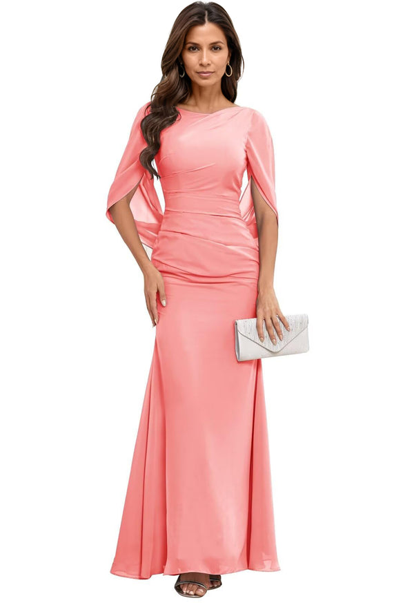 Trumpet/Mermaid Boat Neck Floor-Length Chiffon Mother of the Bride Dress With Pleated