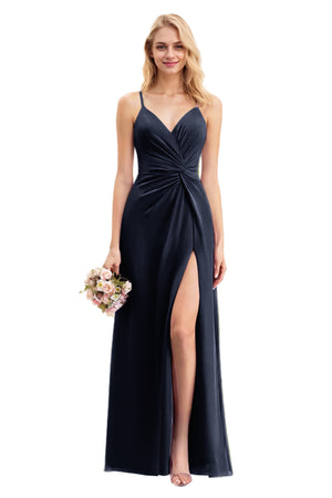 A-line V-Neck Floor-Length Chiffon Bridesmaid Dress With Ruffle