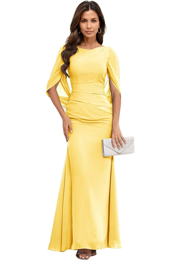 Trumpet/Mermaid Boat Neck Floor-Length Chiffon Mother of the Bride Dress With Pleated
