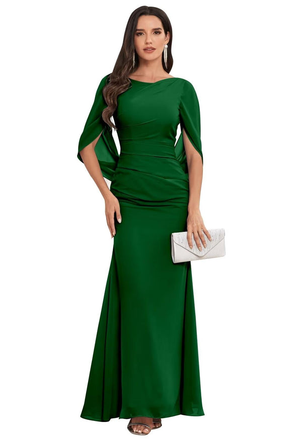 Trumpet/Mermaid Boat Neck Floor-Length Chiffon Mother of the Bride Dress With Pleated