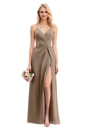 A-line V-Neck Floor-Length Chiffon Bridesmaid Dress With Ruffle
