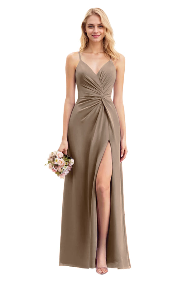 A-line V-Neck Floor-Length Chiffon Bridesmaid Dress With Ruffle