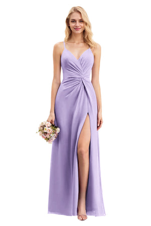 A-line V-Neck Floor-Length Chiffon Bridesmaid Dress With Ruffle