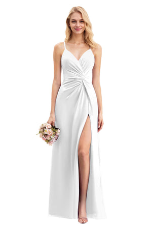 A-line V-Neck Floor-Length Chiffon Bridesmaid Dress With Ruffle