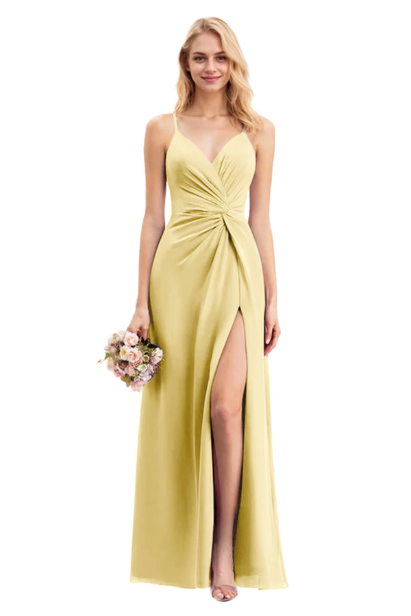 A-line V-Neck Floor-Length Chiffon Bridesmaid Dress With Ruffle