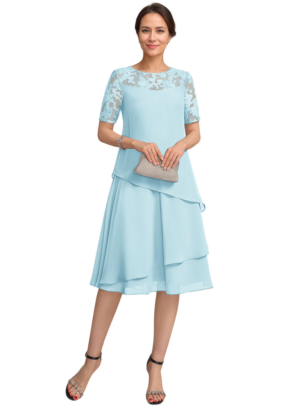 A-line Scoop Illusion Knee-Length Lace Chiffon Mother of the Bride Dress With Sequins