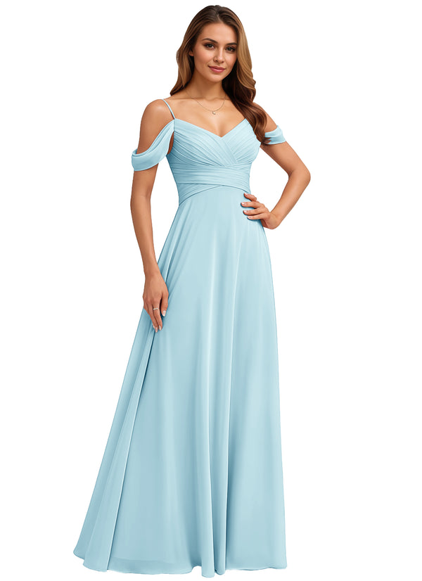A-line Cold Shoulder Floor-Length Chiffon Bridesmaid Dress