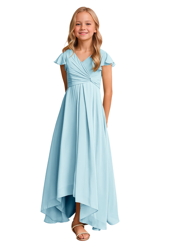 A-line V-Neck Asymmetrical Chiffon Junior Bridesmaid Dress