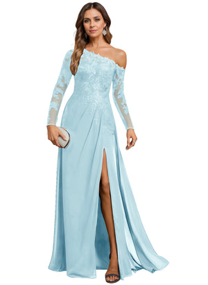 Trumpet/Mermaid Asymmetrical Illusion Floor-Length Lace Chiffon Evening Dress With Sequins