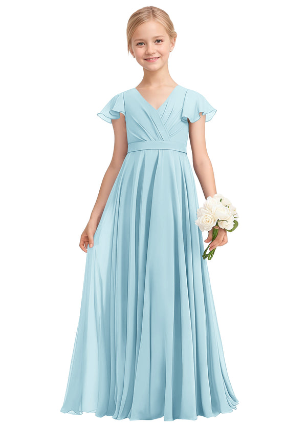 A-line V-Neck Floor-Length Chiffon Junior Bridesmaid Dress