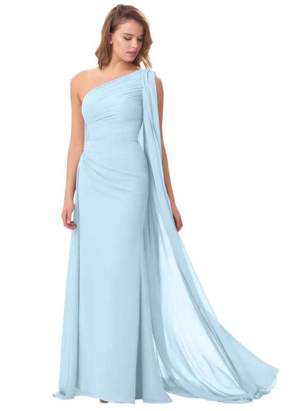 Mermaid One Shoulder Floor-Length Chiffon Mother of the Bride Dress With Pleated Beading