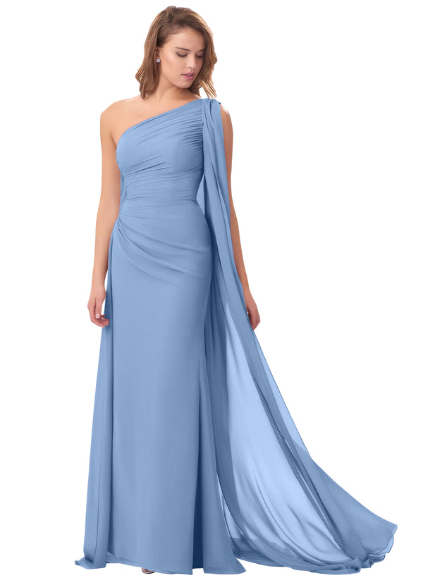 Mermaid One Shoulder Floor-Length Chiffon Mother of the Bride Dress With Pleated Beading