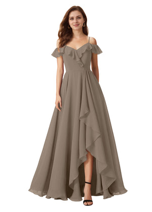A-line Cold Shoulder Floor-Length Chiffon Bridesmaid Dress With Ruffle