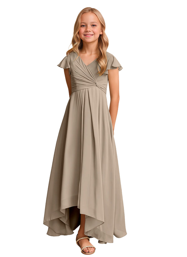 A-line V-Neck Asymmetrical Chiffon Junior Bridesmaid Dress