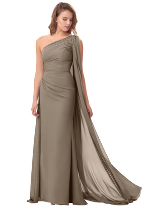 Mermaid One Shoulder Floor-Length Chiffon Mother of the Bride Dress With Pleated Beading