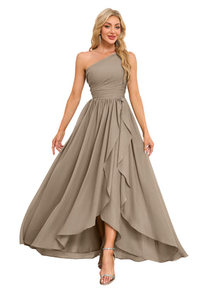 A-line One Shoulder Floor-Length Chiffon Bridesmaid Dress With Ruffle