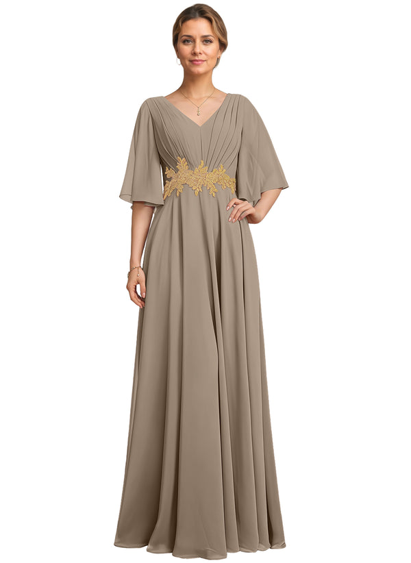 A-line V-Neck Floor-Length Chiffon Lace Mother of the Bride Dress With Sequins Beading