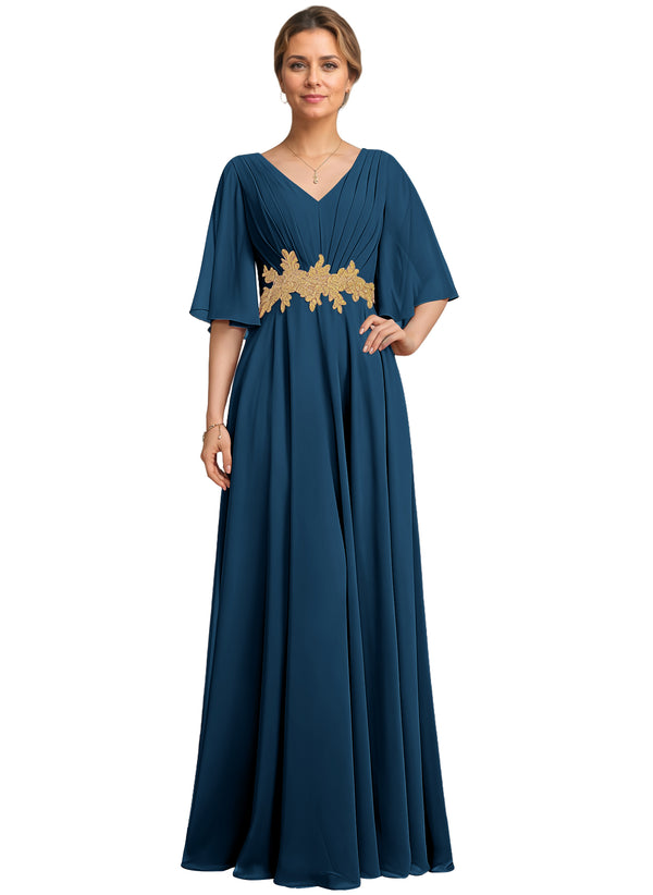 A-line V-Neck Floor-Length Chiffon Lace Mother of the Bride Dress With Sequins Beading