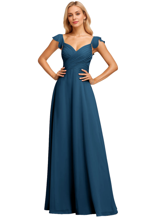 A-line V-Neck Floor-Length Chiffon Bridesmaid Dress