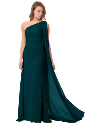 Mermaid One Shoulder Floor-Length Chiffon Mother of the Bride Dress With Pleated Beading