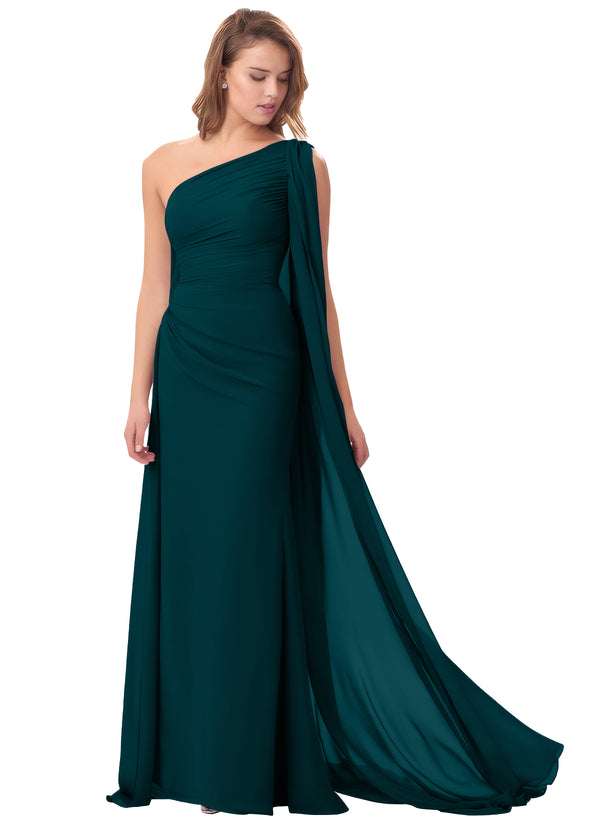 Mermaid One Shoulder Floor-Length Chiffon Mother of the Bride Dress With Pleated Beading