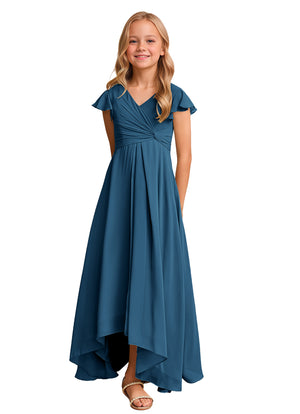 A-line V-Neck Asymmetrical Chiffon Junior Bridesmaid Dress