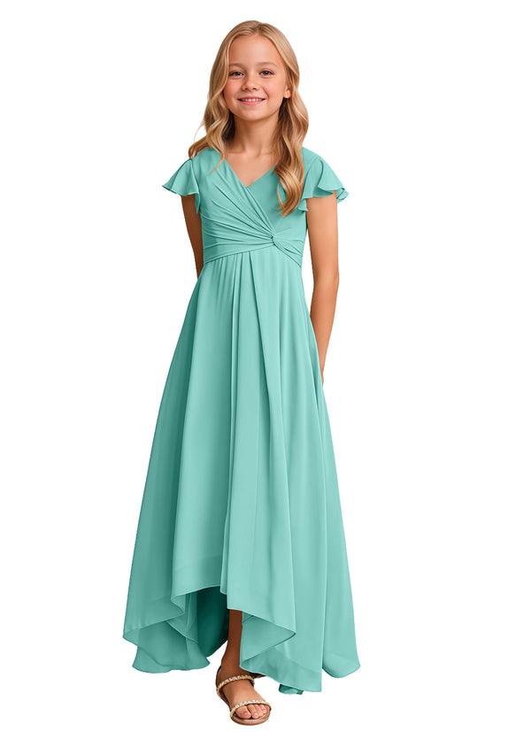 A-line V-Neck Asymmetrical Chiffon Junior Bridesmaid Dress