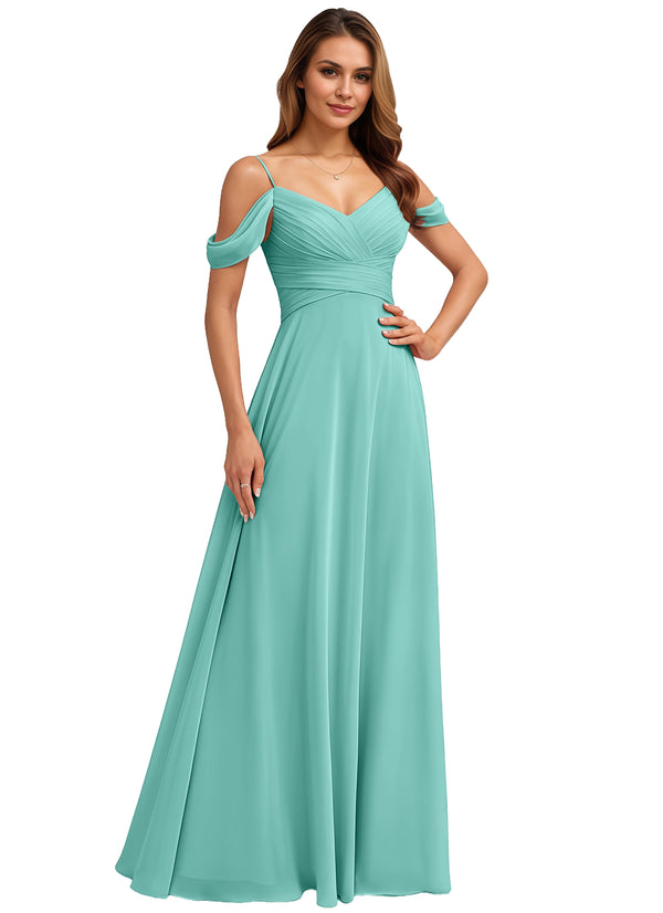 A-line Cold Shoulder Floor-Length Chiffon Bridesmaid Dress