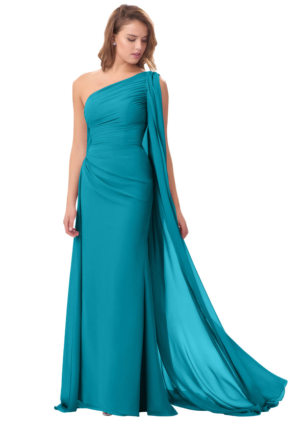 Mermaid One Shoulder Floor-Length Chiffon Mother of the Bride Dress With Pleated Beading