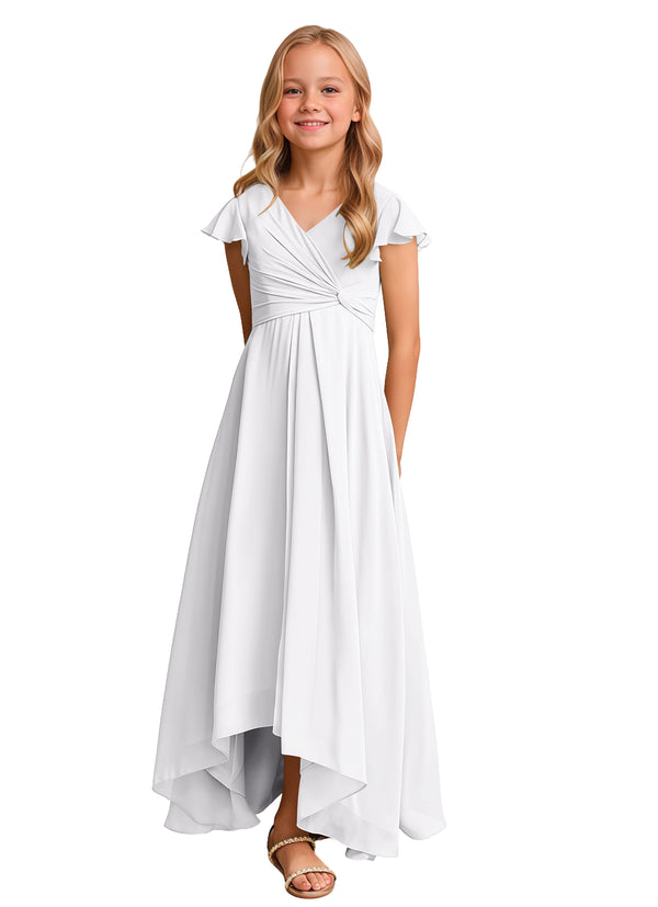 A-line V-Neck Asymmetrical Chiffon Junior Bridesmaid Dress