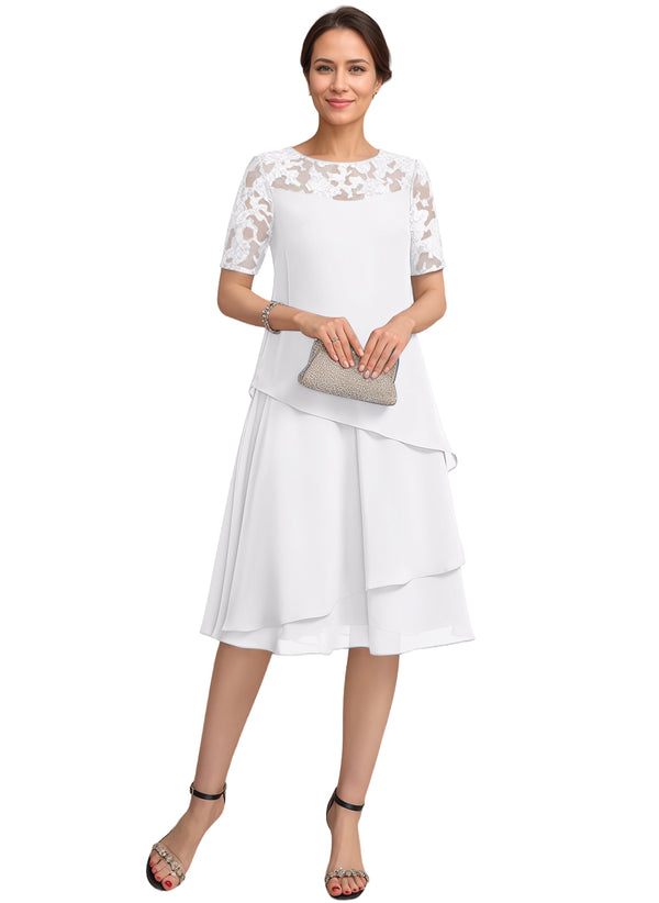 A-line Scoop Illusion Knee-Length Lace Chiffon Mother of the Bride Dress With Sequins
