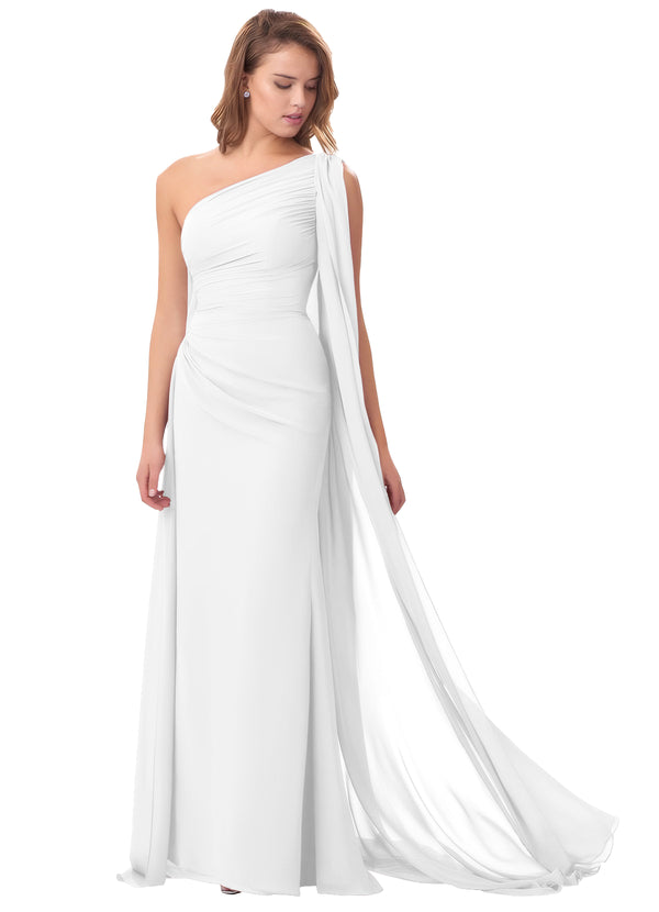 Mermaid One Shoulder Floor-Length Chiffon Mother of the Bride Dress With Pleated Beading