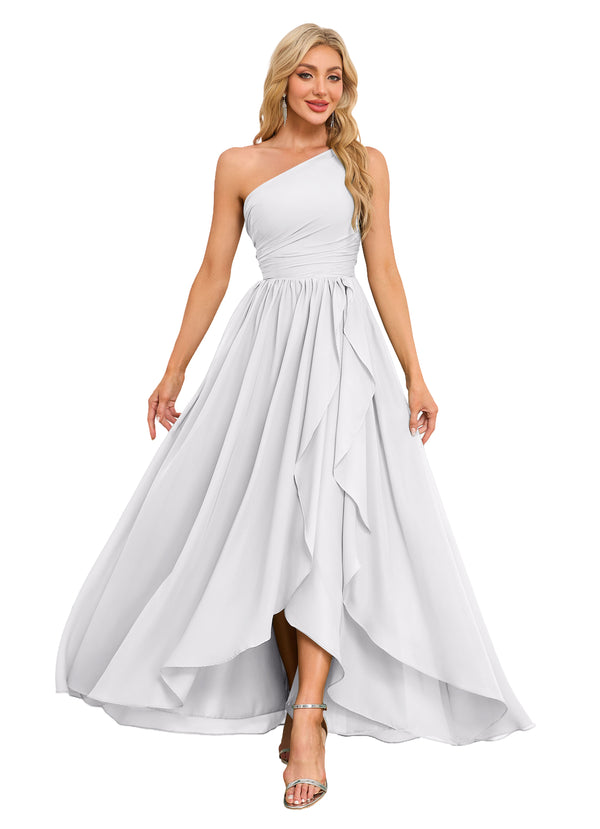 A-line One Shoulder Floor-Length Chiffon Bridesmaid Dress With Ruffle