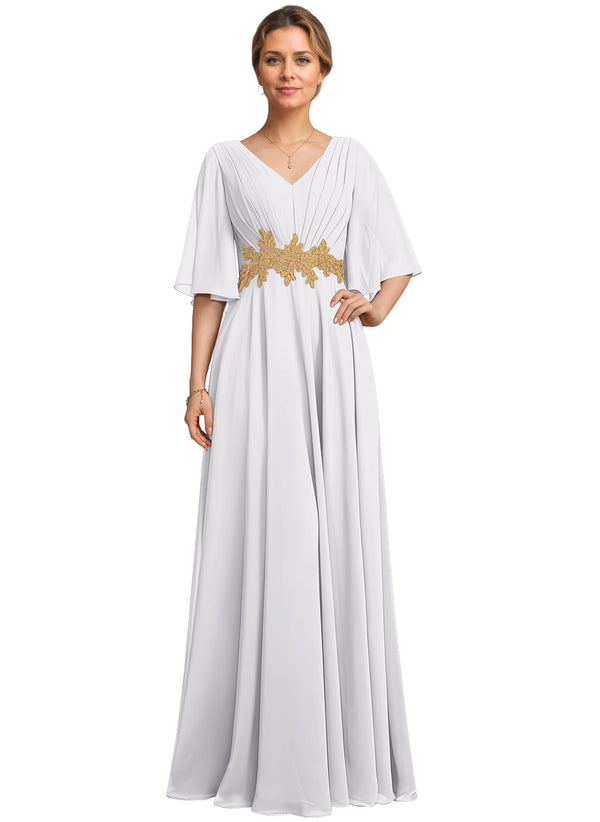 A-line V-Neck Floor-Length Chiffon Lace Mother of the Bride Dress With Sequins Beading
