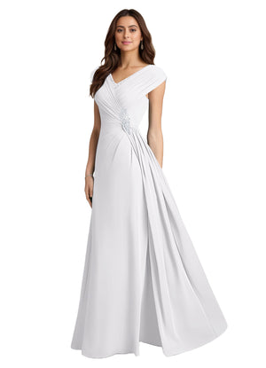 A-line V-Neck Floor-Length Chiffon Mother of the Bride Dress With Pleated Sequins