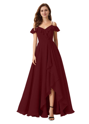 A-line Cold Shoulder Floor-Length Chiffon Bridesmaid Dress With Ruffle