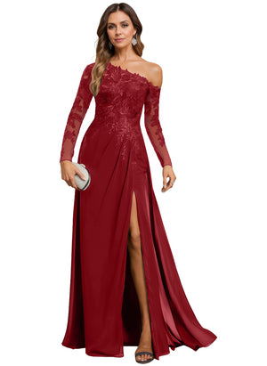 Trumpet/Mermaid Asymmetrical Illusion Floor-Length Lace Chiffon Evening Dress With Sequins