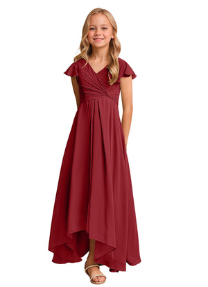 A-line V-Neck Asymmetrical Chiffon Junior Bridesmaid Dress