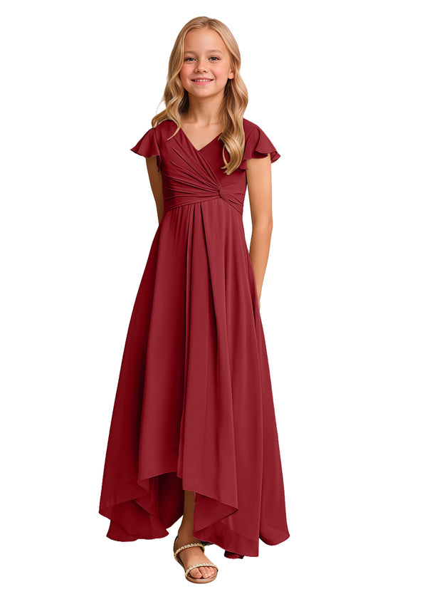 A-line V-Neck Asymmetrical Chiffon Junior Bridesmaid Dress