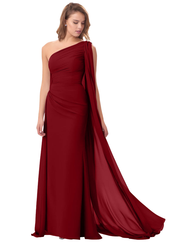 Mermaid One Shoulder Floor-Length Chiffon Mother of the Bride Dress With Pleated Beading