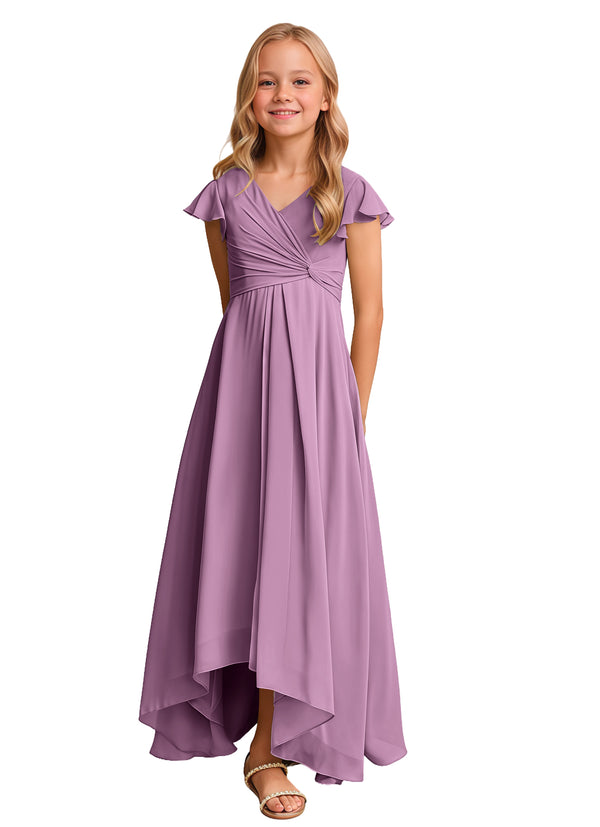 A-line V-Neck Asymmetrical Chiffon Junior Bridesmaid Dress
